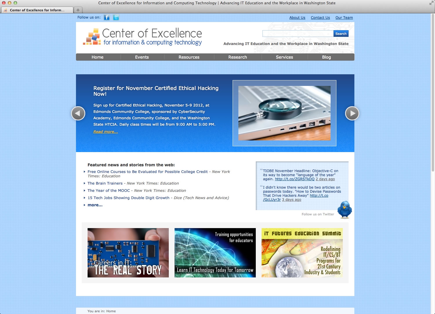 Center of Excellence for Information and Computing Technology website screenshot